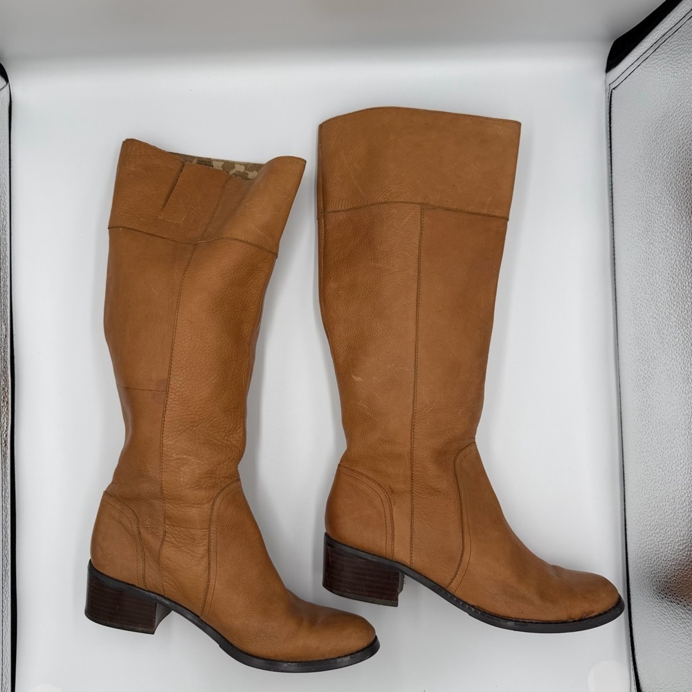 Nine West Leather Tan Knee High Equestrian Bohemian Hippie Quiet Luxury Boot 8M - Picture 5 of 7